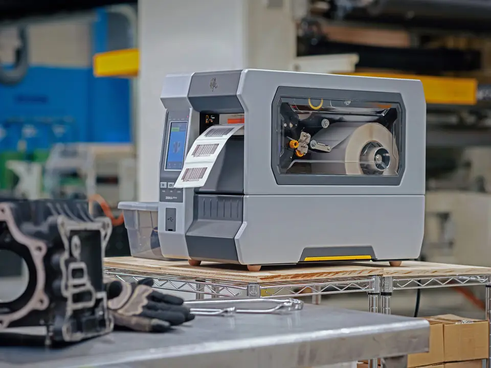 Zebra industrial printer on workbench